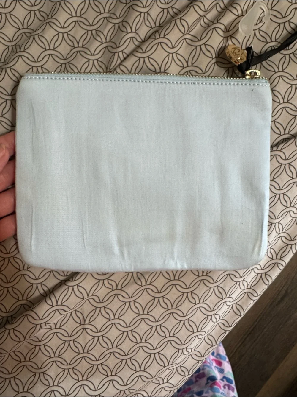Life of the Party Embroidered Wristlet Clutch - Green Text on Light Blue